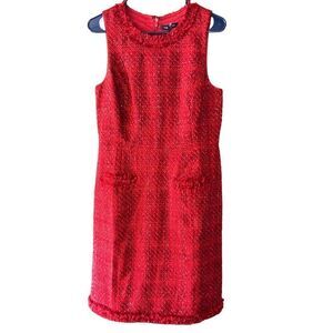 Lands End Dress Womens 8 Red Tweed Sleeveless Silver Threads Lined Pockets